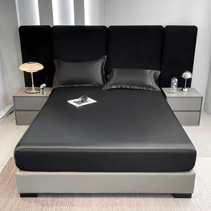 10 Colors Home Hotels Luxury Satin Waterproof Fitted Sheet Silky Solid Color Bed Sheet Breathable Elastic Band Sheets Smooth Bedsheet Mattress Cover