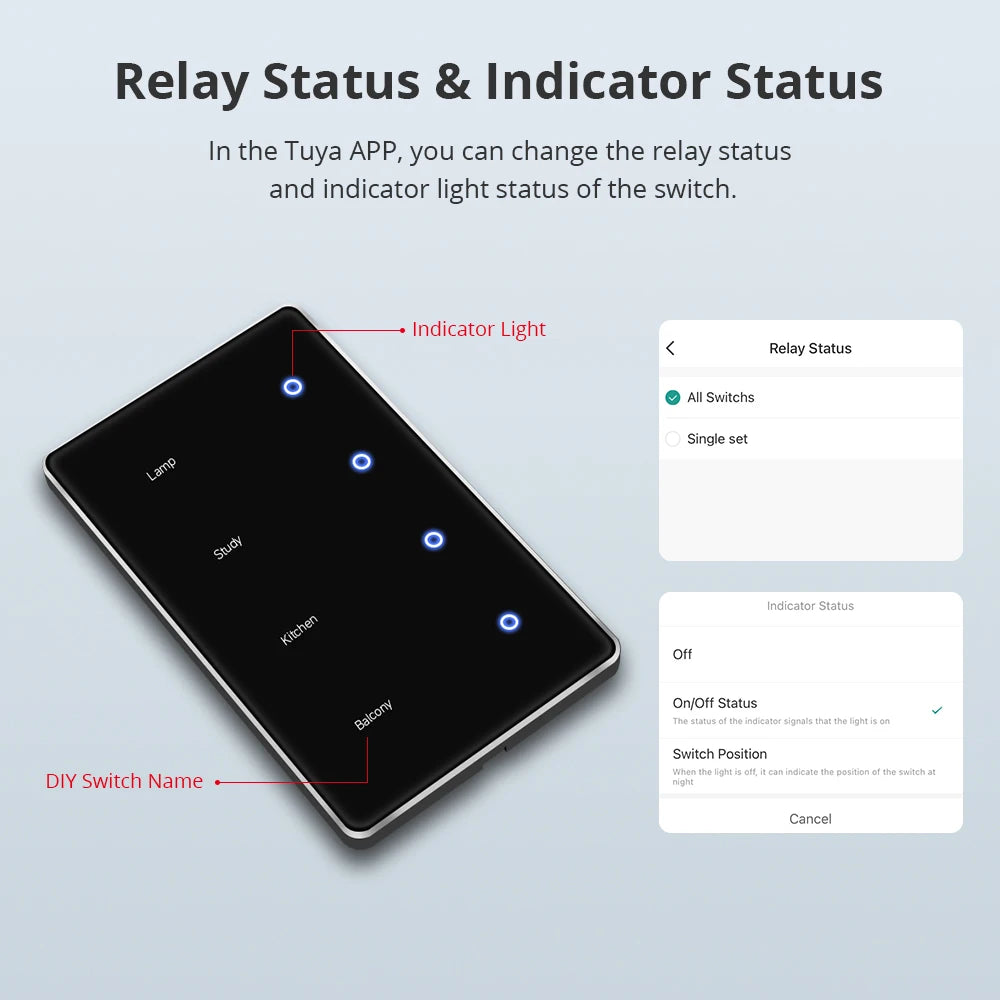 4 Gangs Zigbee Smart DIY Name Lights Switch Sensing Function Voice Control Black Panel Touch Screen Light Switches US Type Neutral Required Works with TUYA App Control  Smart Life App