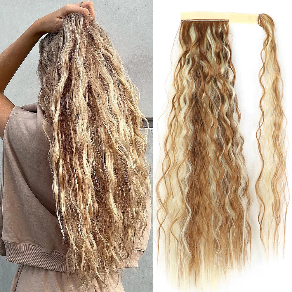 NEW  Synthetic Long Straight Wrap Around Clip In Ponytail Hair Extension Can Be Permed Heat Resistant Pony Tail Fake Hair