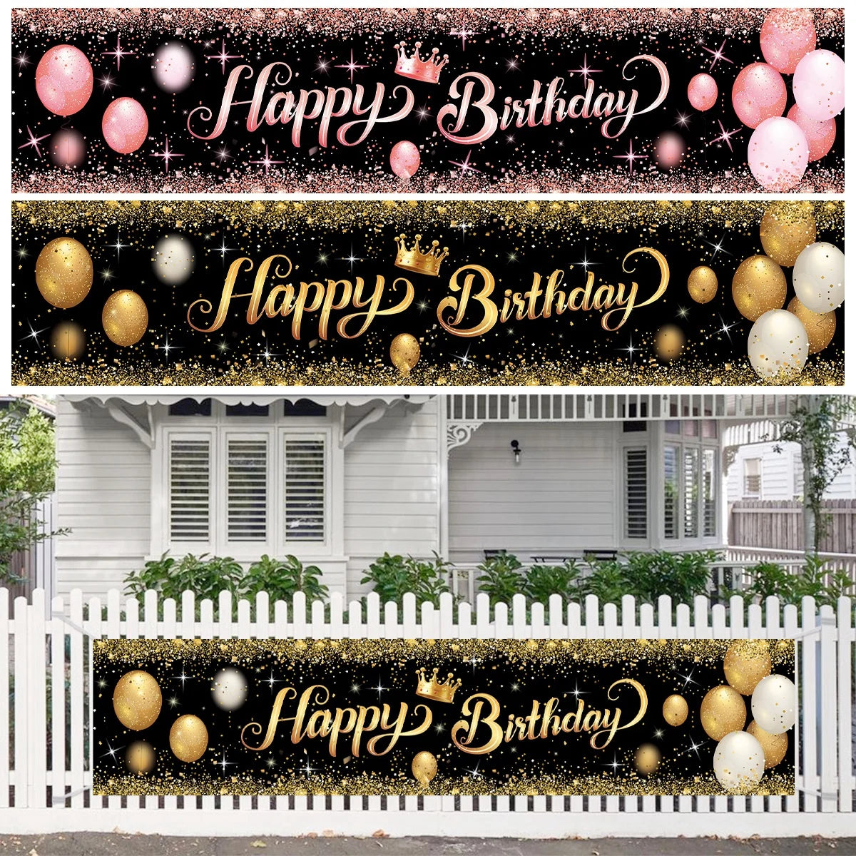 Gold Glitter Happy Birthday Party Backdrop For Photo Black  Happy Birthday Adult Theme Party Decoration Supplies DIY Backdrops