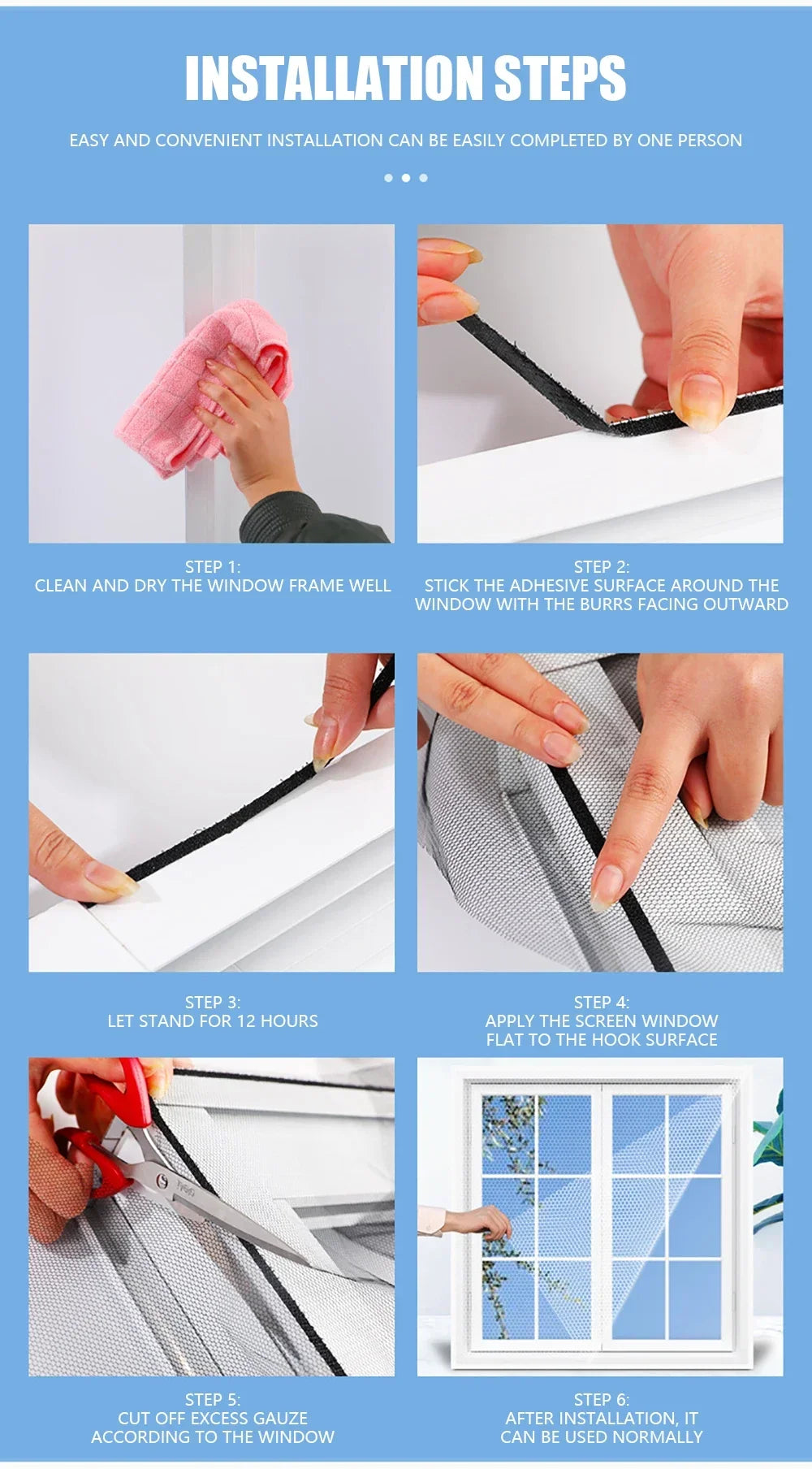 1PC DIY Mosquito Net for Bed Window Home Textile the Mesh Indoor Self-Adhesive Anti-Insect and Fly Screen Curtains Garden Home Office Windows Net