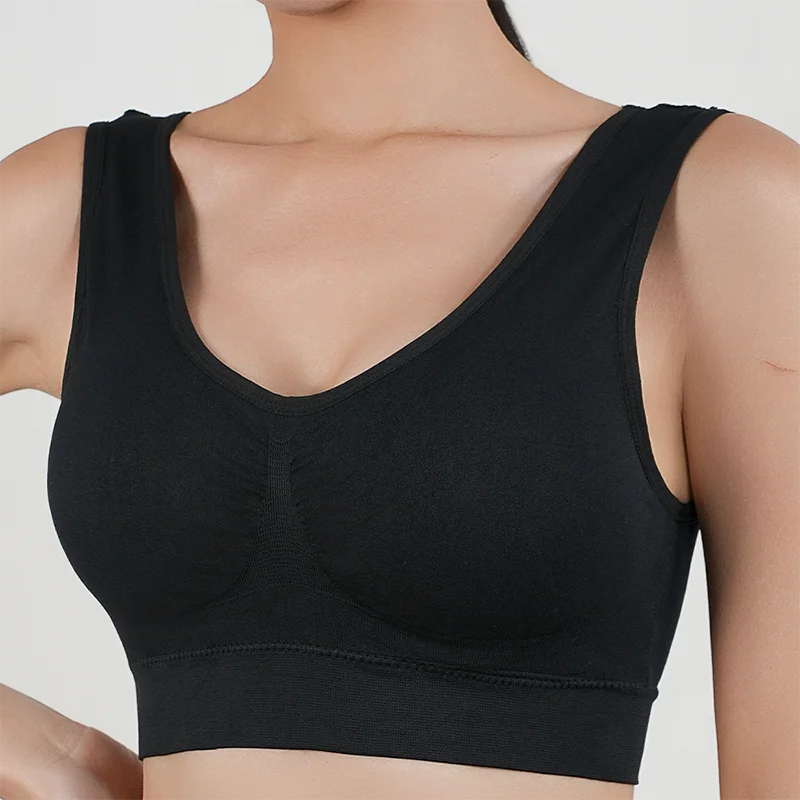 S (45-55kg) - 5XL(115-123kg) UK Plus Size Women's Push Up Yoga Pilates Bras Running Gym Seamless Breathable Vest Top Removable Padded  Anti-Sagging Upper High Elasticity Sport Brassiere