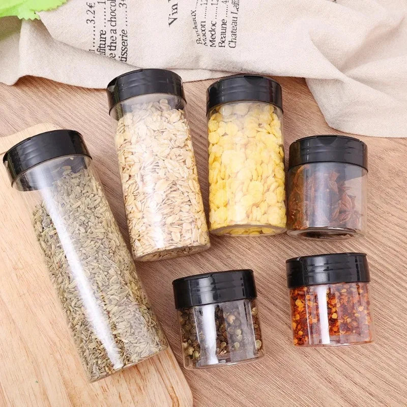 NEW 100ml 6 PCS Set Plastic Spice Jars with Shaker Lids Transparent Safety Plastic Bottles for Home Kitchen Storing Spices Seasoning Powders Jars Home Barbeque Kitchenware Supplies