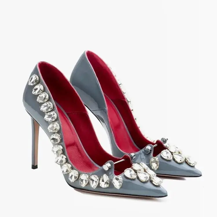 UK Large Size Runway Women Pumps Crystal Metal Decoration Luxury High Heels Sandals For Women Luxury Designer Nightclubs Banquets Female High Heels Shoes