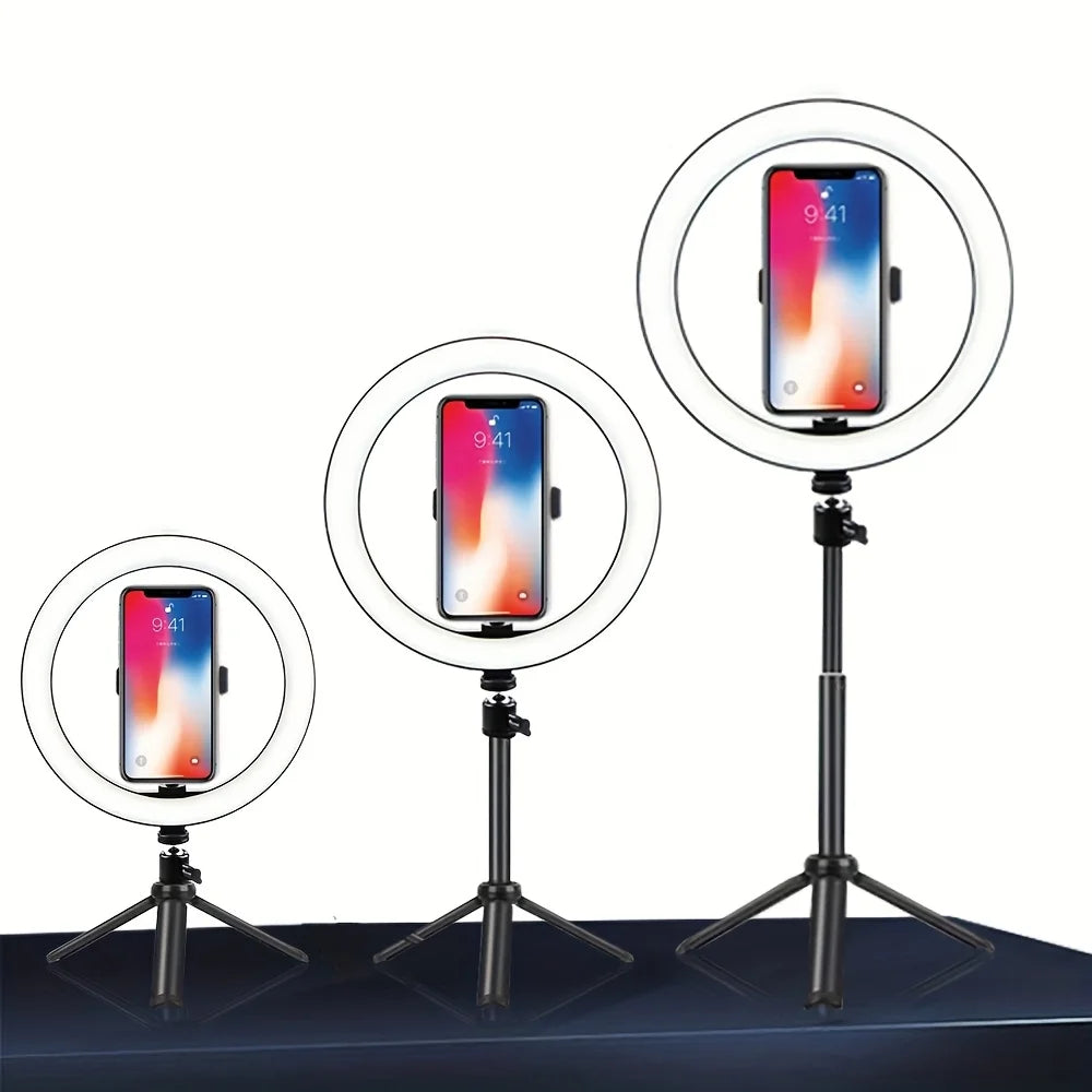 Home Studio Social Media Tools 10" LED Ring Fill Light With Tripod Stand And Phone Holder Dimmable Phone Holder For Video, Photography, Selfie, Vlog, Make-Up
