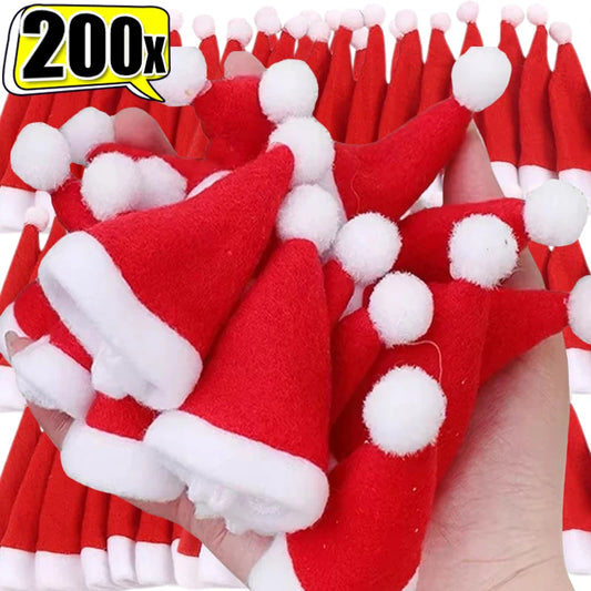 50-100-200PCS Set Mini Santa Claus Hats Wine Bottle Covers Lollipops Candy Caps Christmas Tableware Holder Bottles Bags Xmas New Year Party Decoration