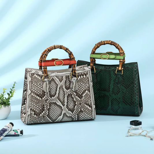 Luxury Python Skin Women's Shoulder Crossbody Bag Genuine Leather Lady Handbag Fashion Large Capacity Bamboo Joint Bag