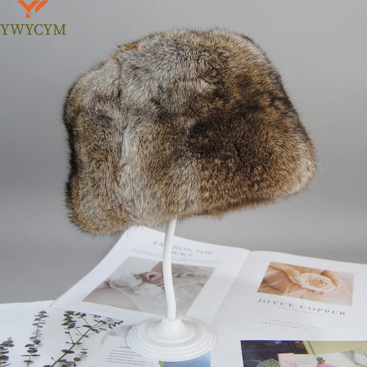 BRAND NEW Siberian Style Women/Men  Luxury Real Rabbit  Fur Hat Winter Warm Snow Clothes Supplies Beanies Cap Head Ears Cover For Winter Warm Natural Real Russian Fur Headgear Female Ladies Luxury Fashion Clothing Accessories