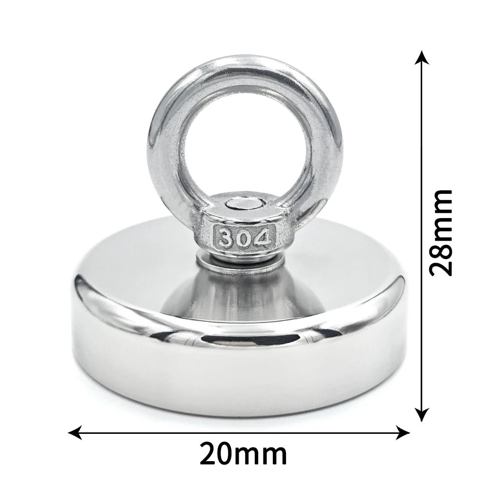 Super Strong Neodymium Fishing Magnet Hooks N52 Heavy Duty Magnet with Countersunk Hole Eyebolt 16-90mm Salvage Searcher Magnets for Lake River Boat Fishing Accessory Sets