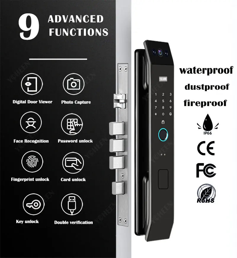 NEW Arrivals 3D Face Recognition Door Lock TUYA APP Can Video Intercom Unlock Digital Smart Lock Fingerprint Key Card NFC Phone Lock Safety Security Accessories Home Office Supplies