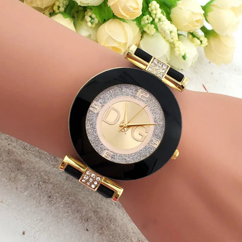 Women's Quartz Watches Silicone Strap Simplicity Rhinestone Design Female Casual Wrist Watch Fashion Luxury Brand Black DQG