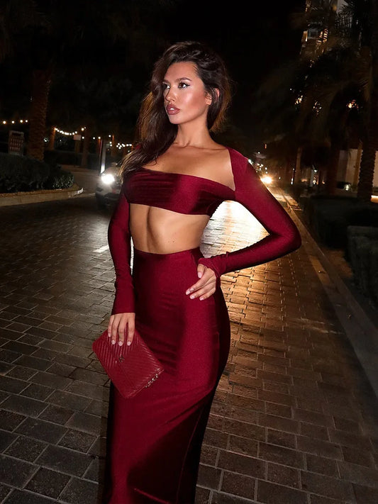 Low-Price Sales are Limited NEW Solid Fashion Sheath Nightclub Evening Party Women Sets Long Sleeve Suits Sexy Club Elegant Square Collar Female 2 Pieces(Tops+Skirts) Girls Ladies Sexy Fashion Apparel Supplies