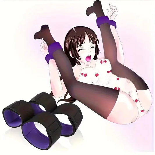 Purple/Black/Red Color Women Couples Sex Party BDSM Fetish Erotica Binding Bondage Hand and Foot Cuffs Conditioning Sex Forced Split Leg Straps Female SM Adult  Sex Toys Accessories Products