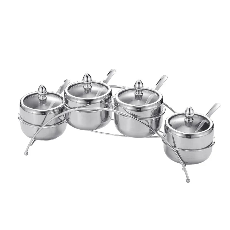 Home Villa Restaurants Hotels Household Luxury 304 Silver/Gold Color Stainless Steel Seasoning Tank Buffet Restaurant Hotel Seasoning Salt Storage Tank with Holder Rack Home Kitchenware Tools Sets