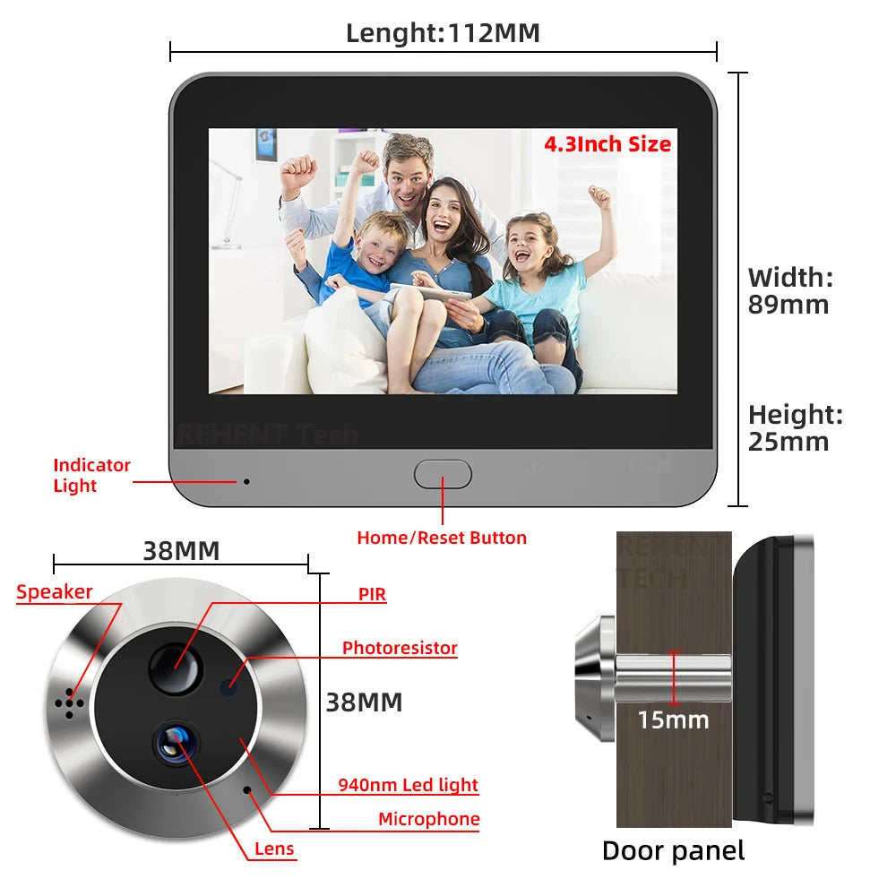 NEW Arrivals Alexa Google Two Way Audio 3MP TUYA  Smart Life APP 2.4Ghz 128G Wi-Fi Digital Magic Eye Door Viewer Battery Peephole Camera 4.3inch Screen Monitor Home Office Security Supplies