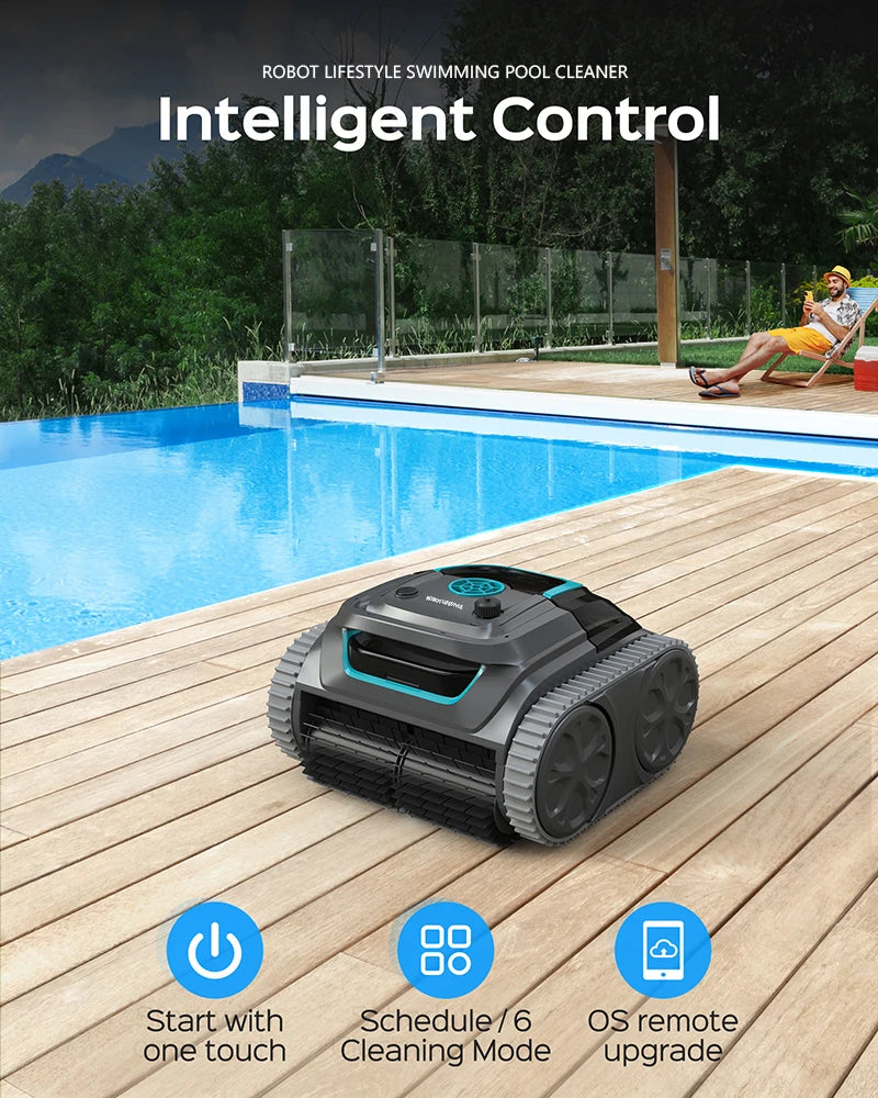 Robot Swimming Pool Cleaner Cordless APP Control Rechargeable Lithium Battery 6400mAh Route Planning for Tiles,PVC,Mosaic,Cement