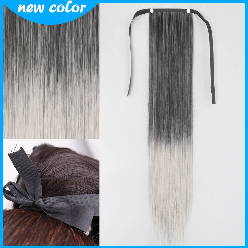 NEW  Synthetic Long Straight Wrap Around Clip In Ponytail Hair Extension Can Be Permed Heat Resistant Pony Tail Fake Hair