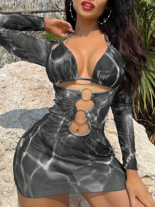 NEW Arrivals 3PCS Set 5 Colors Women Sexy Bikini Set 2025 & Drawstring Ring Link Beach Skirt Women Swimsuit Sexy Swimwear Female Bathers Bathing Swimming Girls Ladies Sexy Beach Wear Suit