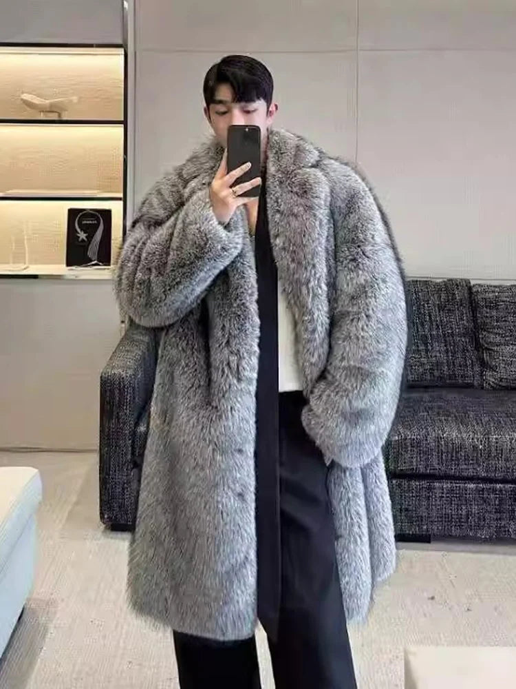 S-4XL UK Plus Size Men's Fur Coat, New Style, Mink Fur, Long Coat with a Suit Collar, Winter Windproof and Warm Windbreaker, Perfect Christmas Gift for Husband Boyfriend Lover
