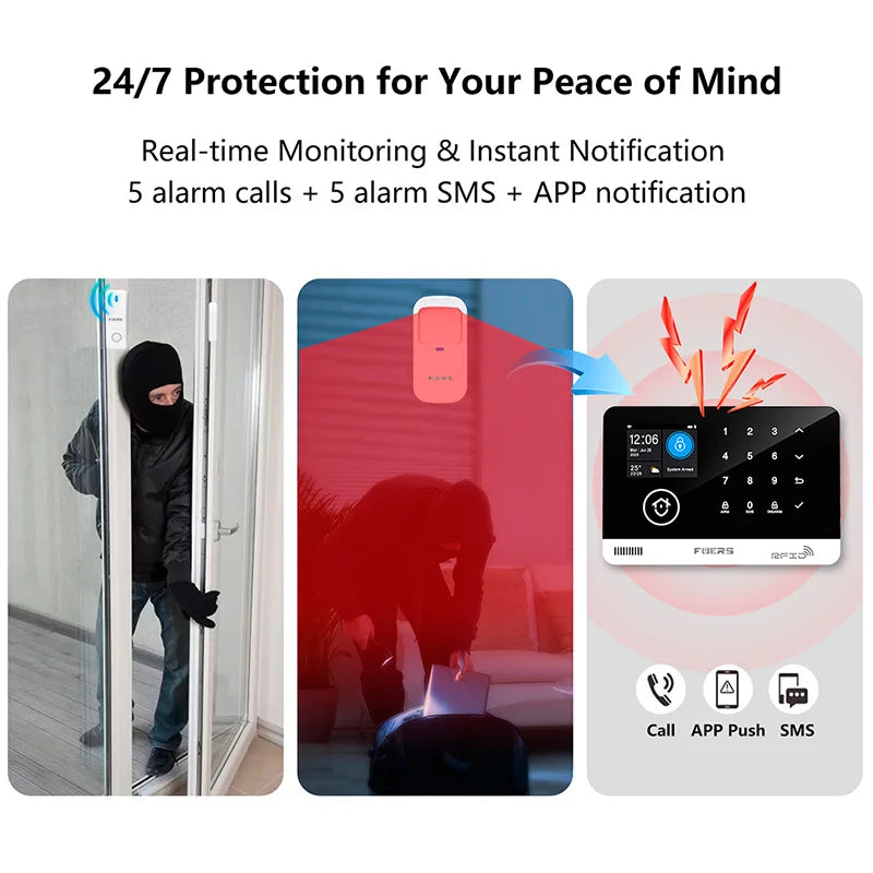Just Arrived Upgraded 13 Languages Alarm System for Home Office Shops TUYA Smart WI-FI GSM Security Alarm Host with Doors Windows Motion Sensor Smart App Control Work Google Alexa Amazon Voice Support Security Supplies