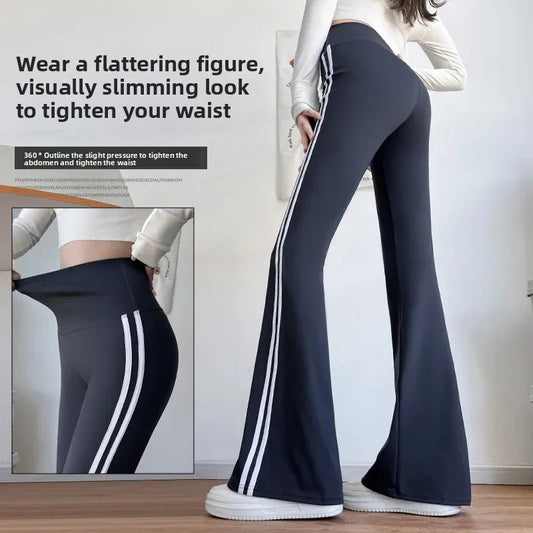 NEW Arrivals (M 50Kg- XL 80Kg) High Waist Stretchy Women's Fitness Yoga Pants Spring Autumn New Style Bell Bottom Abdomen Inning Butt Lifting Outdoor Running Fitness Gym Sports Wear