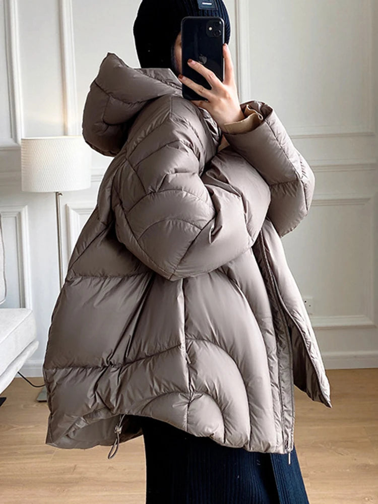 NEW Arrivals Fashion White Duck Down Jackets Women's Hooded Solid Color Warm Thick Coat Versatile Winter New Clothing 2VV1913