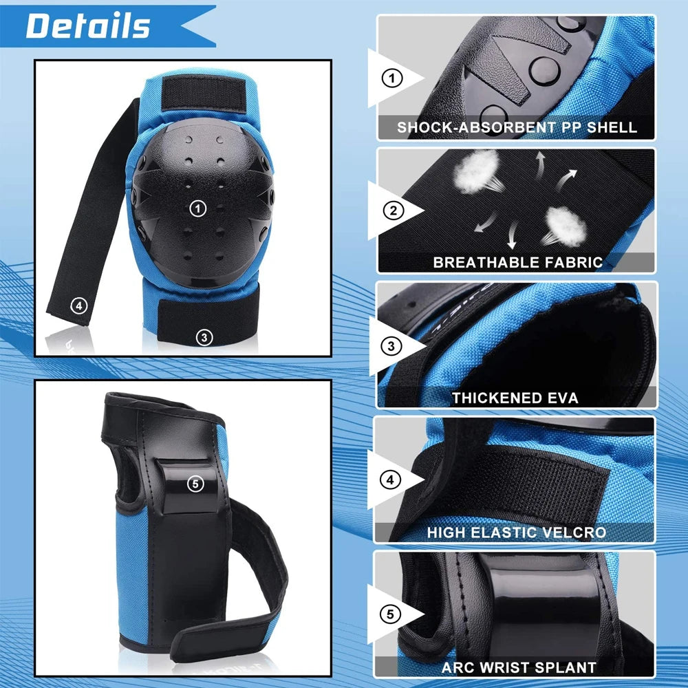 6Pcs Adults/Kids Knee Pads Elbow Pads Wrist Guards Protective Gear for Skateboarding Roller Skating Cycling BMX Bicycle