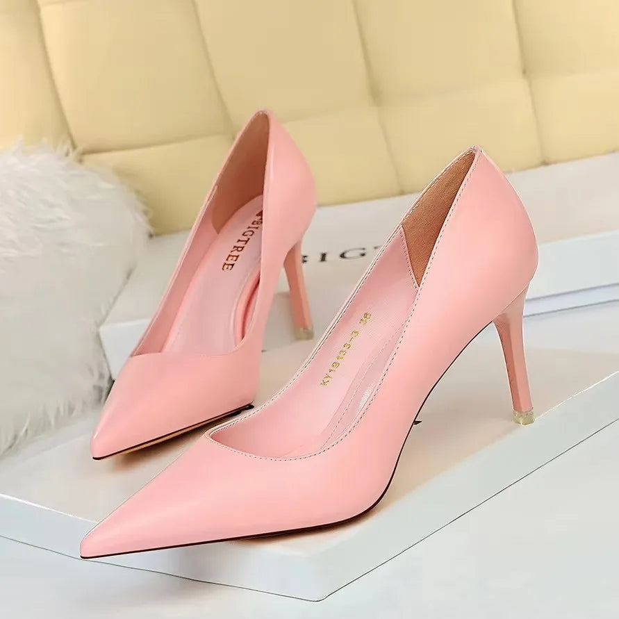 Just Arrived 10.5cm 7 Colors Handmade Leather Shoes Women Pumps Fashion High Heels Shoes Black Pink White Shoes Women Wedding Formal Shoes Ladies Stiletto Women Heels