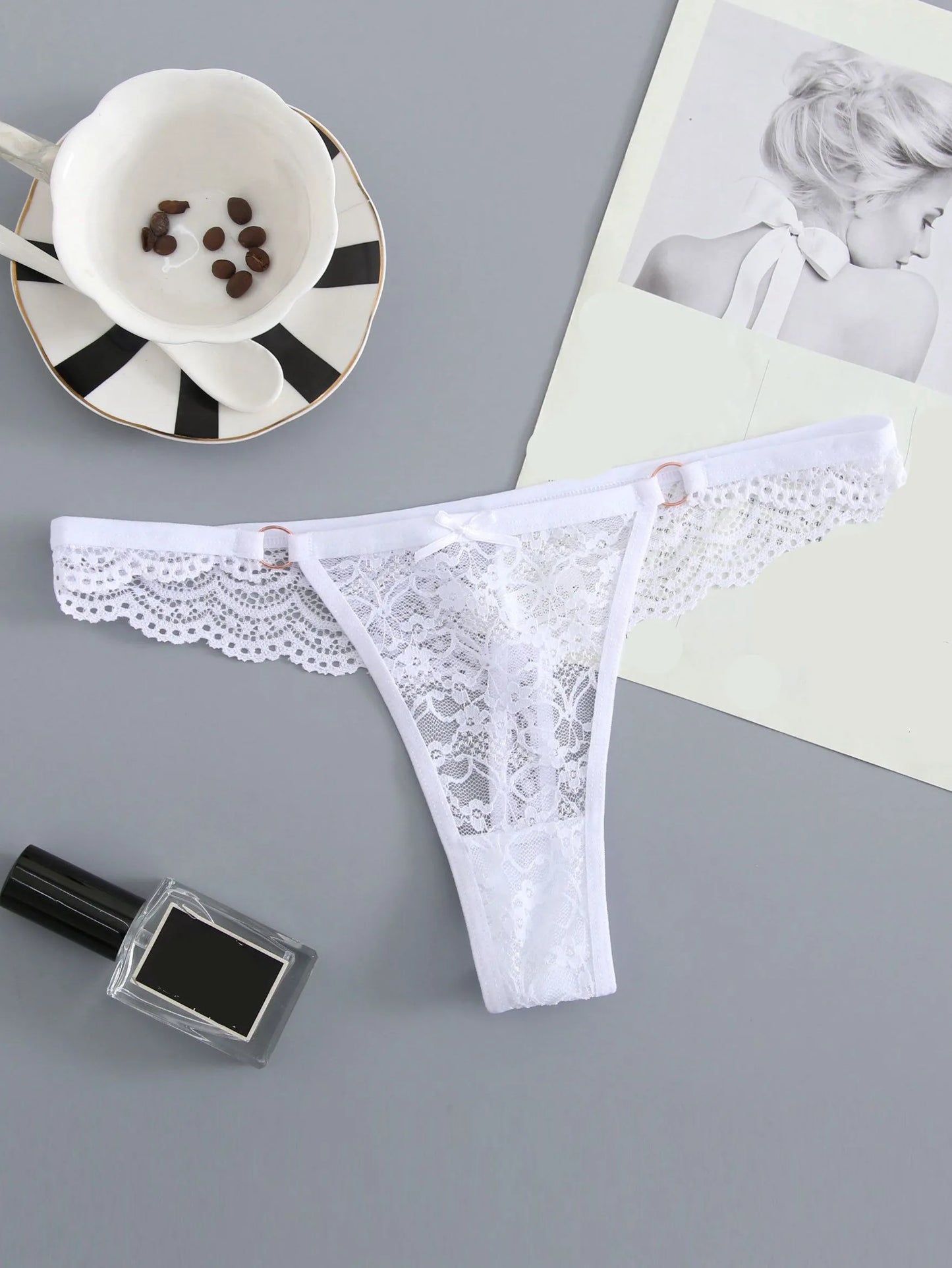 6PCS Set Women Underwear Sexy Lace Solid Color Thong Brazilian G-String Translucent Low-Rise Women's Panties Ladies Sexy Underwear Supplies Girls Lingerie Fashion Clothing Products