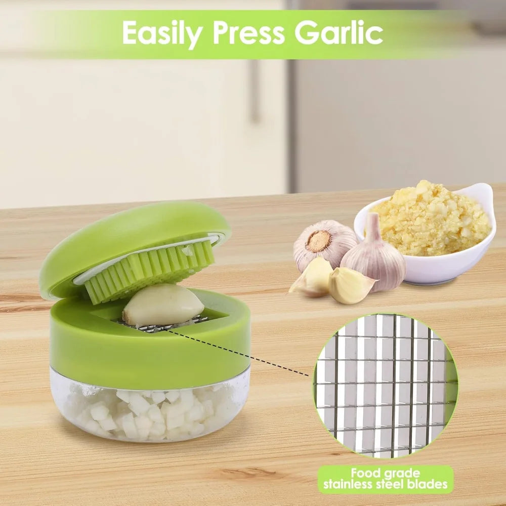 Multifunctional Garlic Press Manual Mincer， ABS and Stainless Steel Garlic Slicer Handheld Ginger Masher with Storage Case Kitchen Tools