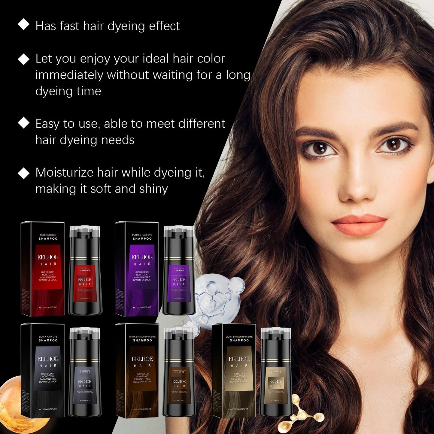 NEW 200ml 5 PCS Set EELHOE Korean Hair Dye Shampoo Nova Hair Instant Dye Shampoo Men Women Quick Easy Safe Hair Color Gray Hair  Coverage Nourish Scalp Women Men Hair Care Supplies