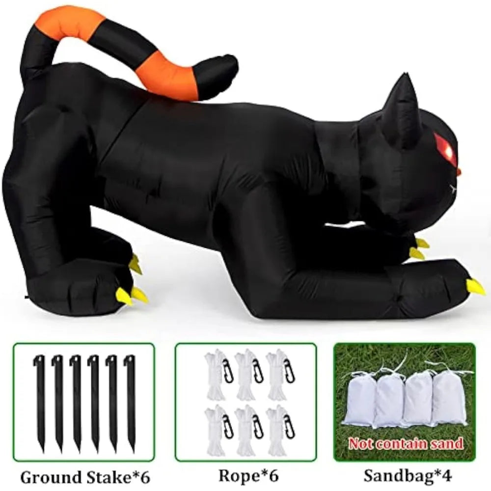 7FT LED Black Cat Halloween Inflatable Decoration Built-in LED Lights Inflatable Model Outdoor Ornament Party Garden Decor