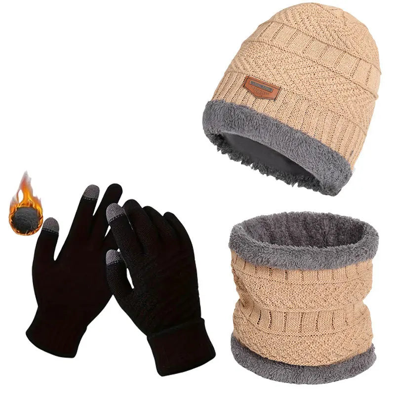 3 PCS Set 12 Colors  -20* Thermal Winter Set Windproof Fleece Hat Scarf Gloves Combo for Outdoor Sports Hiking Cycling Fishing Cold Weather Protection