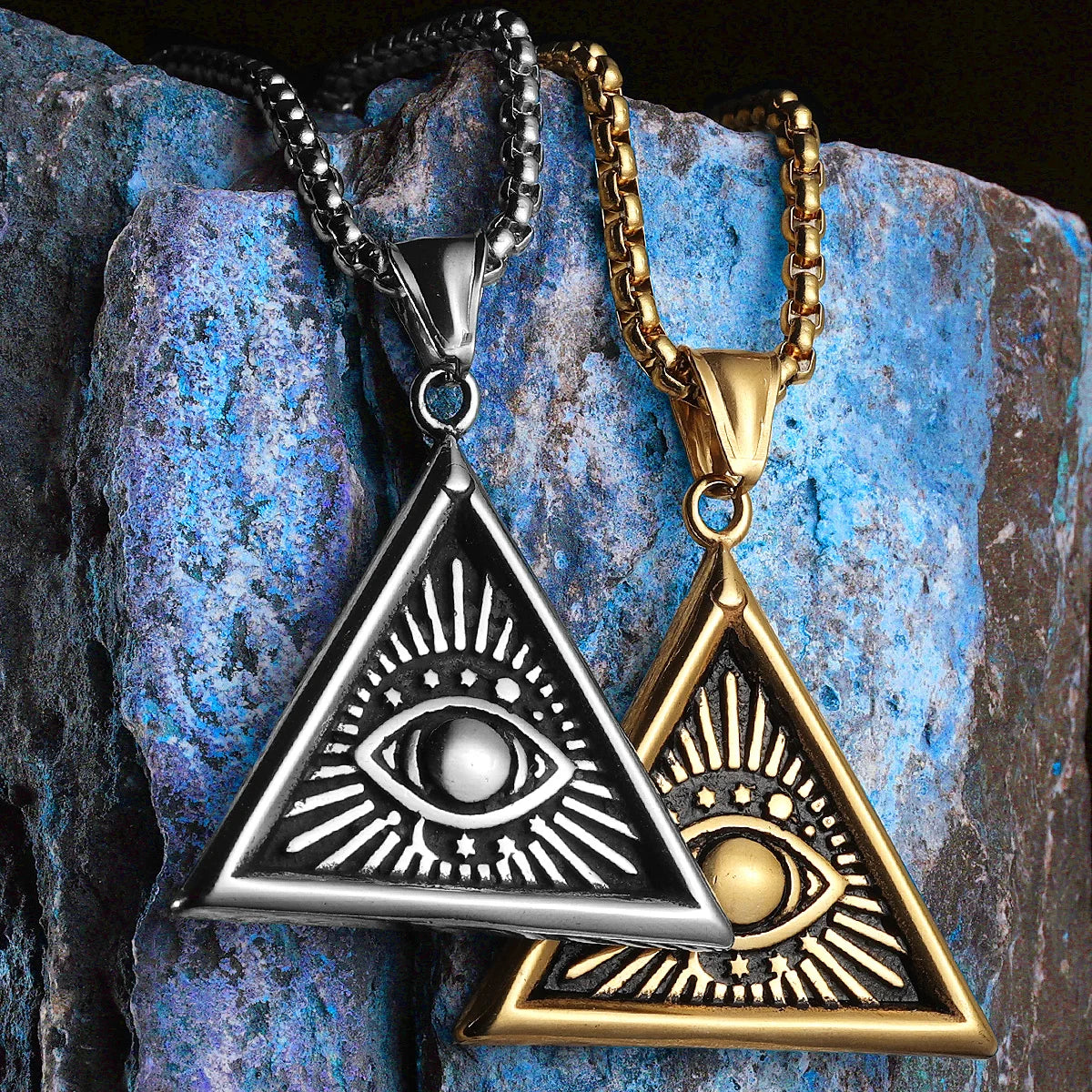 Masonic Illuminati Eye Amulet Men Necklaces Stainless Steel Pendants Chains Women Jewelry Cool Male Accessories Gifts