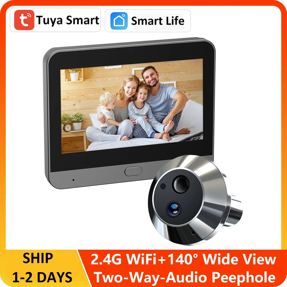 NEW Arrivals Alexa Google Two Way Audio 3MP TUYA  Smart Life APP 2.4Ghz 128G Wi-Fi Digital Magic Eye Door Viewer Battery Peephole Camera 4.3inch Screen Monitor Home Office Security Supplies