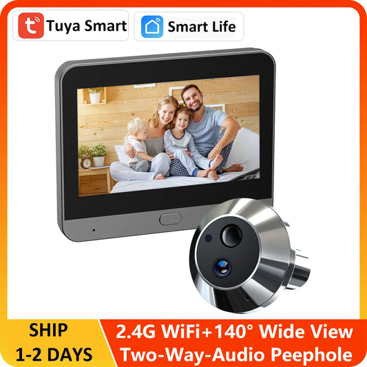 NEW Arrivals Alexa Google Two Way Audio 3MP TUYA  Smart Life APP 2.4Ghz 128G Wi-Fi Digital Magic Eye Door Viewer Battery Peephole Camera 4.3inch Screen Monitor Home Office Security Supplies