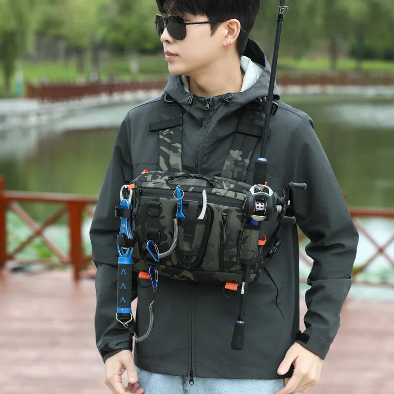 NEW Arrivals Multi-Purposes  Fishing Tactical Chest Bag Camping Hiking Backpack Front Chest and Back Vest Bags Lure Fishing Tackle Bag Fanny Pack Men Climbing Bag