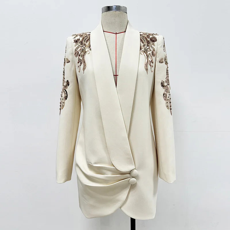NEW Arrivals UK Size Luxury High Quality Autumn Sequins Evening Short Dress Women Long Sleeve Notched Blazer Suit Coat Evening Wedding Birthday Party Business Dinner Dresses Ladies Luxury Fashion Clothing Supplies