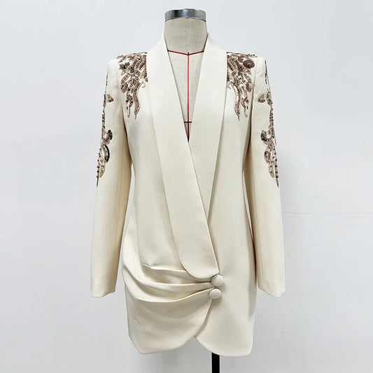 NEW Arrivals UK Size Luxury High Quality Autumn Sequins Evening Short Dress Women Long Sleeve Notched Blazer Suit Coat Evening Wedding Birthday Party Business Dinner Dresses Ladies Luxury Fashion Clothing Supplies