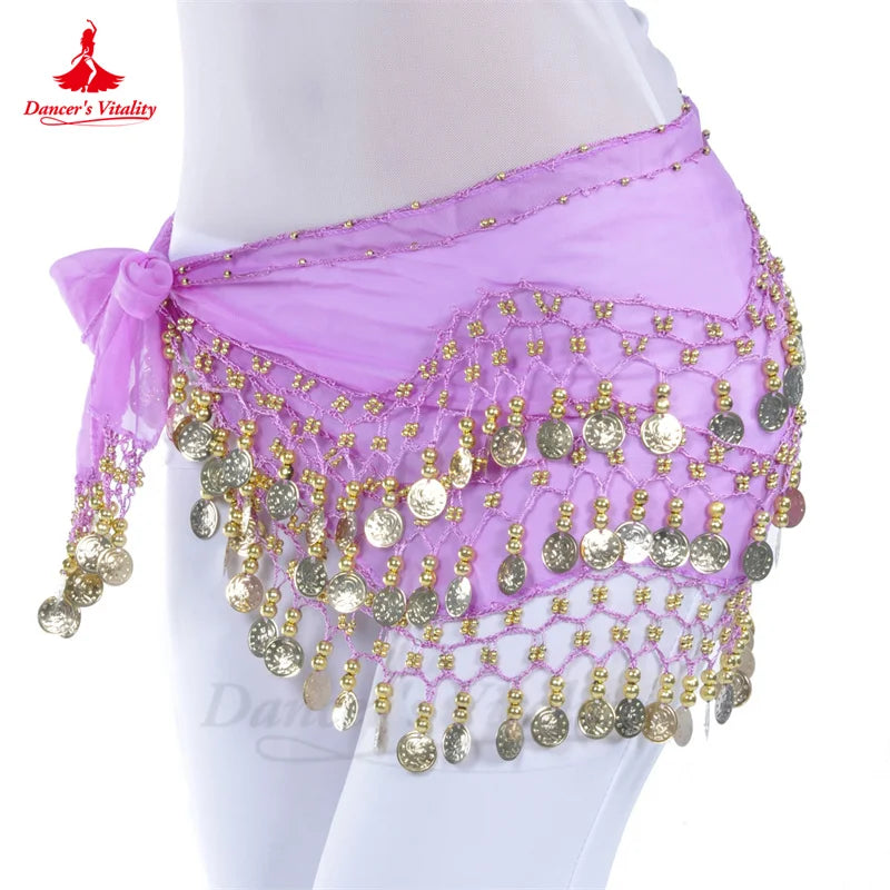 NEW Arrivals Belly Dance Belt for Women Chiffon Gold Coins Oriental Dancing Wear Accessories Girl's Chiffon Silver Coins Belly Dance Hip Scarf