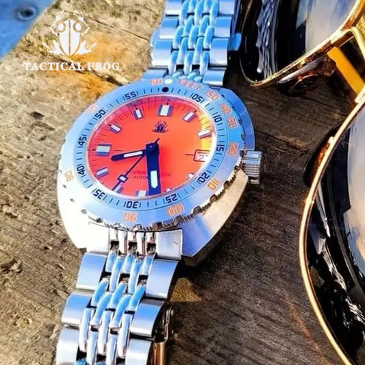 NEW Arrivals 5 Colors Diver Watch Tactical Frog SUB300T Retro Women Men Diver Watch 200M Waterproof Sapphire Mirror NH35 Automatic Mechanical Wristwatch Super Luminous Night Glowing Swimming Watch