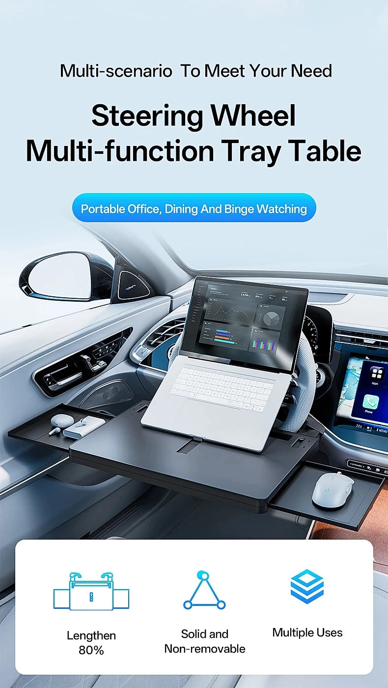 New Car Tray Carbon Fiber Table Food Tray Desk Folding Laptop Desk Auto Steering Wheel Tray Mount Adjustable Water Cup Computer 10kg Weight Bracket Holder Accessories