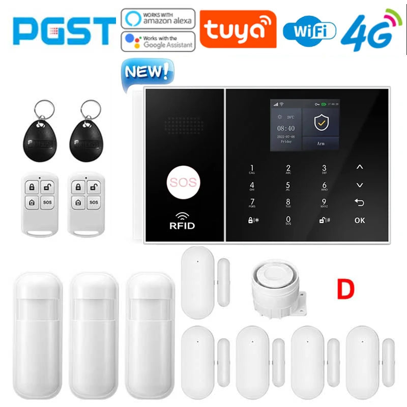 NEW HOT SALE 4G PG108 TUYA APP Control Alexa Voice Google WI-FI Support Home Alarm Anti-Theft System Smart Life APP Camera  SOS One Click Help Wireless Safe Security for House Villa Business Shops 433MHz