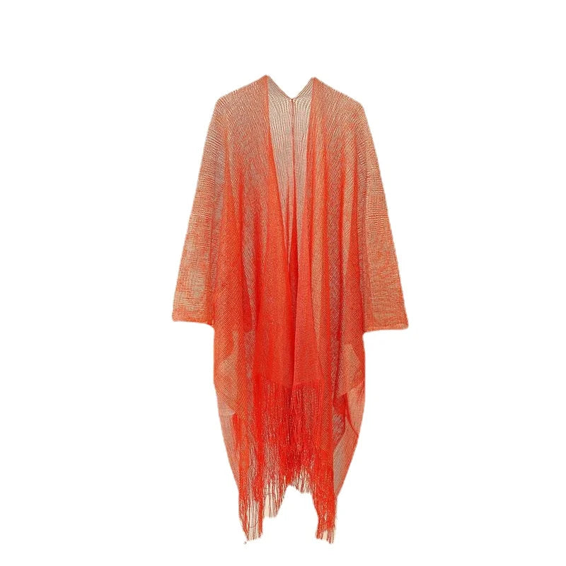 Swimsuit Cover-ups  Fashion Tassel Gold Bikini Beach Cover Up Sexy Beach Dress Tunics for Women Summer Wear See Through