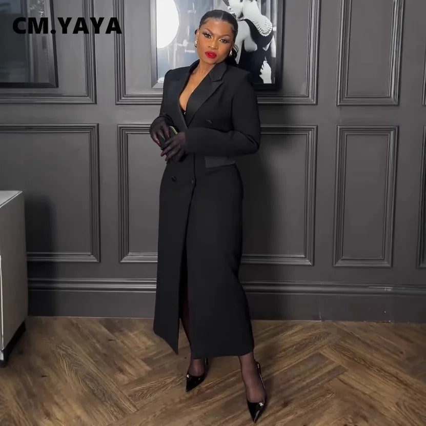 NEW Arrivals UK S-3XL Size Italian Fashion Women Luxury Wedding Guest Celebrities Red Carpet  Double Breasted Notched Long Sleeve Maxi Dress Spring Sexy Night Elegant Long Dresses