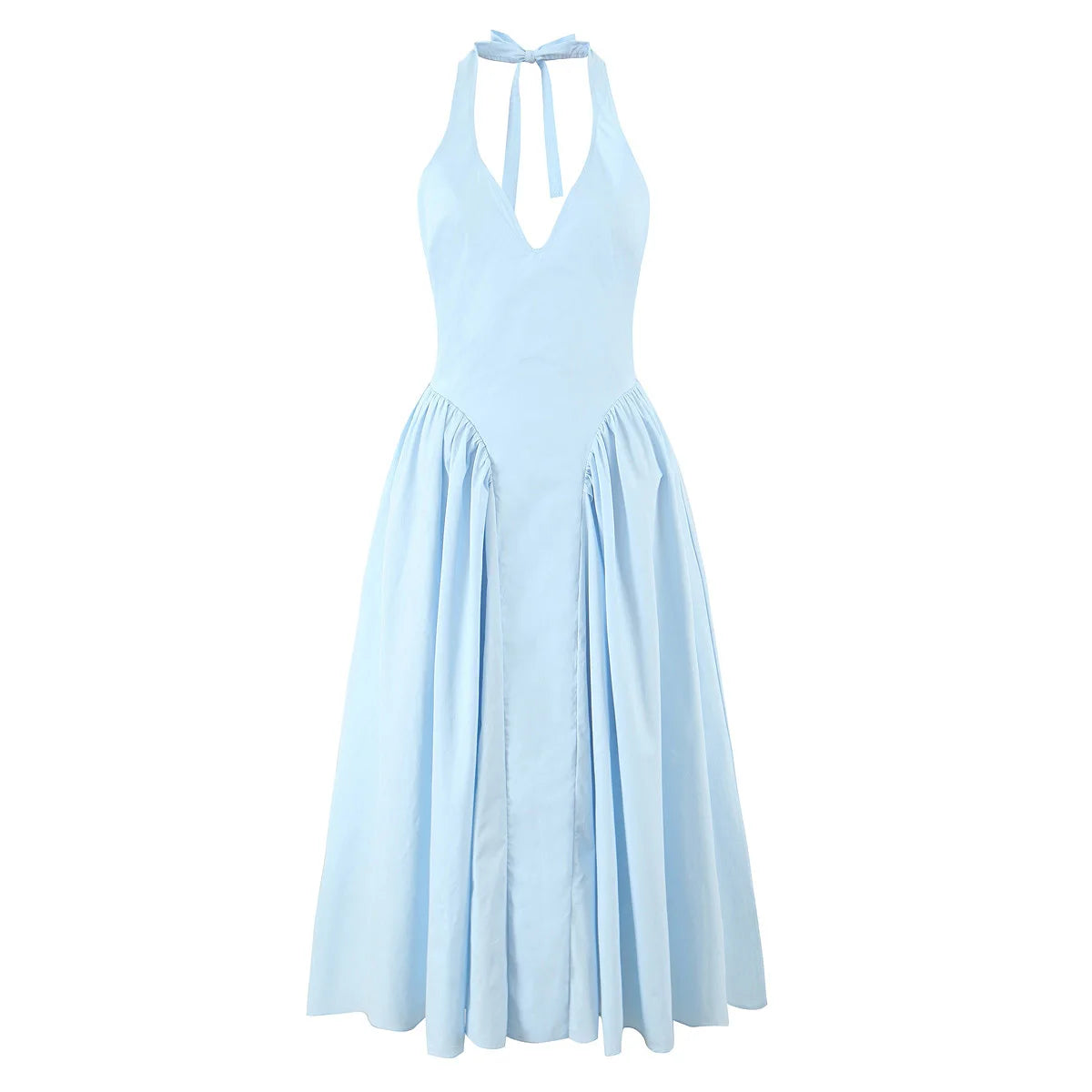 7 Colors  Sexy Backless Elegant Halter Dress For Women Low Waist A-line Midi Summer Evening Party Dresses Cotton Gowns