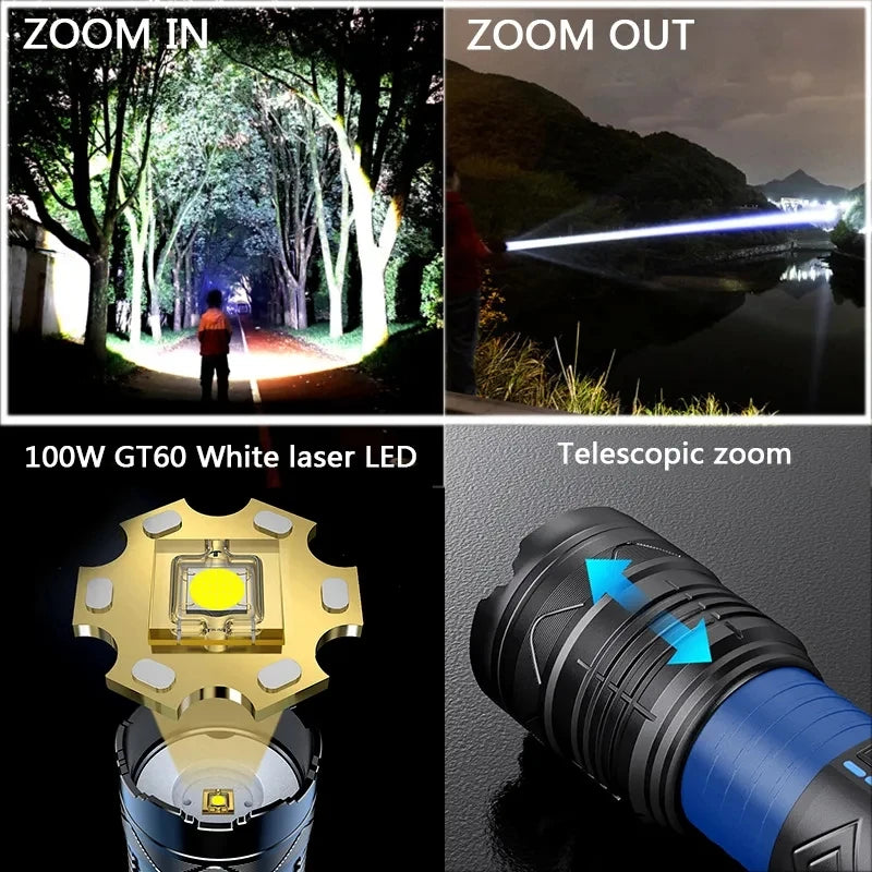 High Power Led Flashlight Super Bright Long Range Torch Rechargeable Ultra Powerful Outdoor Tactical Hand Lamp Camping Lantern