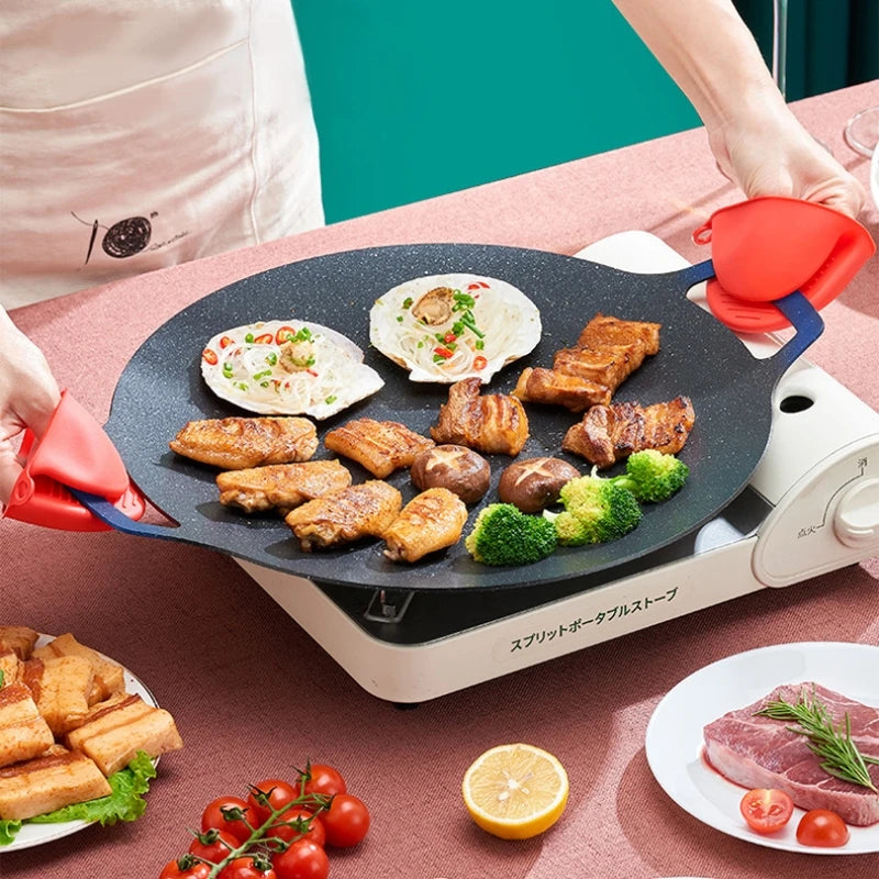 Grill Pan Round Non-Stick Barbeque Plate Outdoor Travel Camping Frying Pan Household Griddle Barbeque Accessories