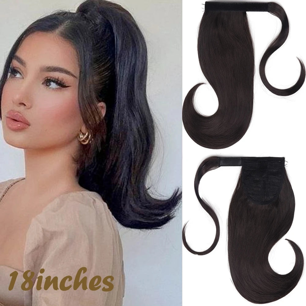 NEW  Synthetic Long Straight Wrap Around Clip In Ponytail Hair Extension Can Be Permed Heat Resistant Pony Tail Fake Hair