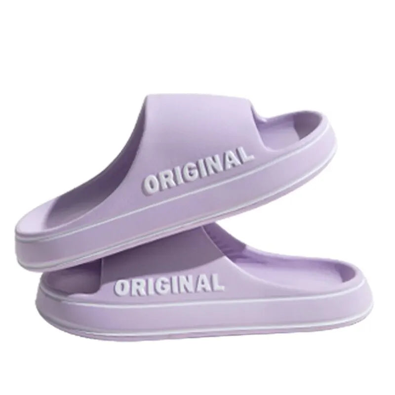 Women Letter Slippers Beach Slides Solid Color Men*s Thick Sole Indoor Bathroom Anti Slip Shoes Summer Couple Sandals